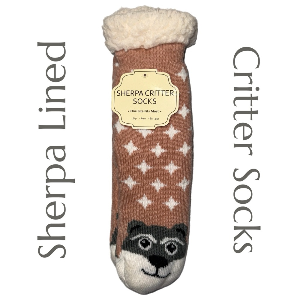 Sherpa Critter Socks - Plush Lined - Non-Slip - One Size Fits‎ Most